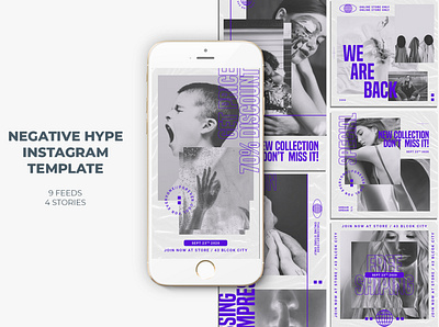 Negative Hype Instagram Templates banners business clothes clothing design dress fashion instagram instagram feed instagram post instagram stories instagram templates marketing