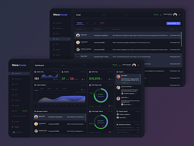 Warehouse dashboard / Dark theme app design logo ui ux