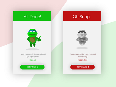 Ninja Secure Payment App-Flash Message app card dailyui flash green message ninja red turtle