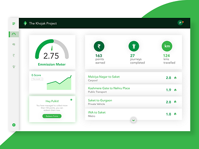 Dashboard UI- Khojak Web App card dash board design green material page ui ux