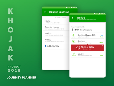 Khojak App- Journey Planner Module app design green light material moblie ui ux