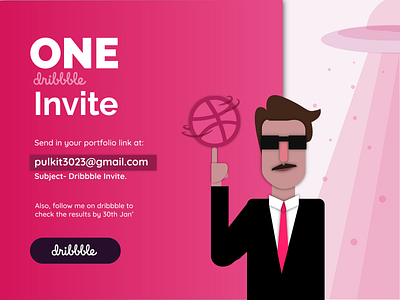 One Dribbble Invite. cartoon illustration invite pink prosepects ui