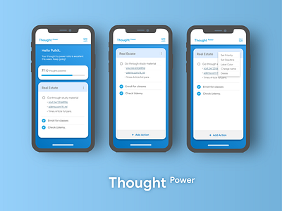 Thought Power UI- IOS Style app blue branding card design ios light ui ux