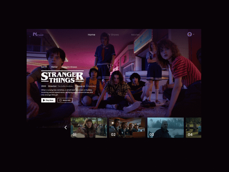 Streaming Service animation daily ui daily ui 003 daily ui 03 daily ui 3 design drama figma interactive landing page movies netflix prototype series stranger things streaming service ui ui ux ux web design
