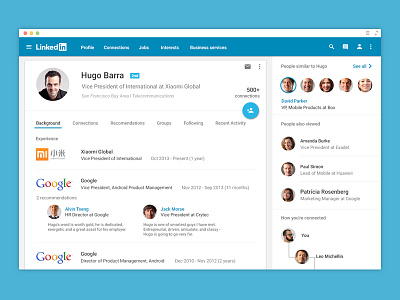 Linkedin for web - Material Design android android l app google linkedin lollipop material design ui ux web
