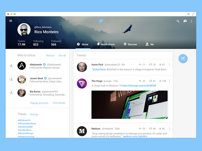 Twitter for  Material Design by Rico Monteiro on Dribbble