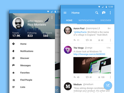 Twitter for Android - Material Design android android l android lollipop app google lollipop material design mobile twitter ui ux