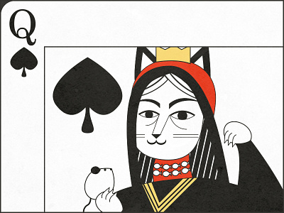 Queen of Spades cat playing cards spades vector wip