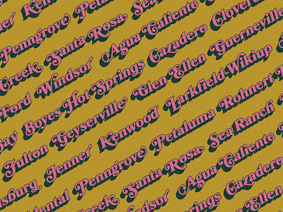 Towns of Sonoma County pattern textile typography vector