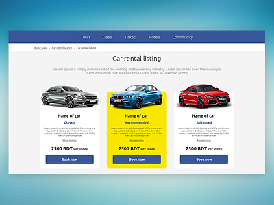 Car Rental car design listing rental ui ux