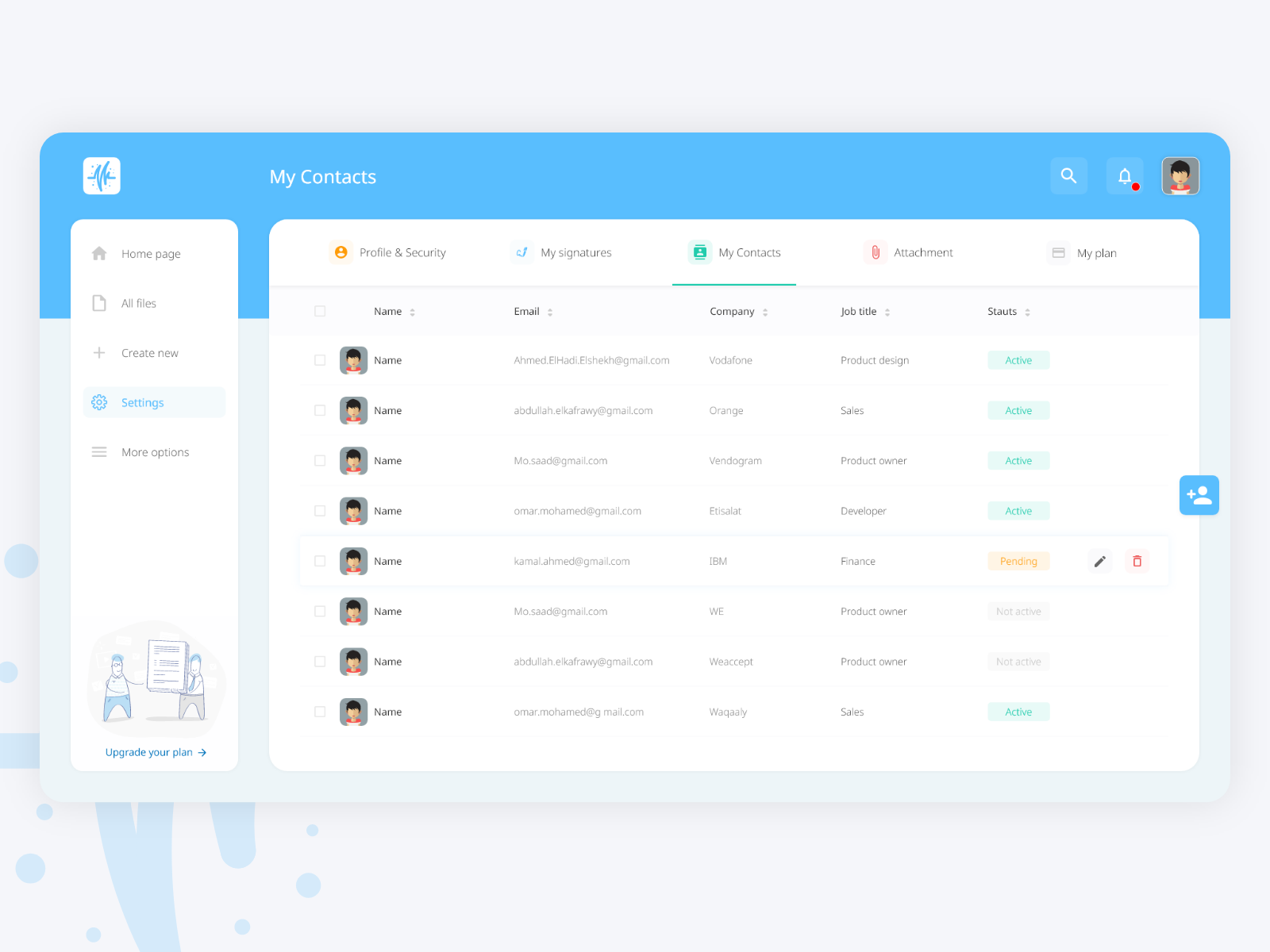 My Contacts - Settings Tab by Ahmed ElHadi on Dribbble