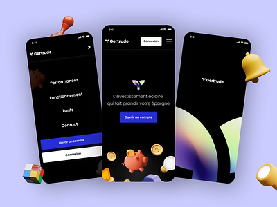 Gertrude app - exploration 3d application creative design finance gradients investment light mobile uidesign