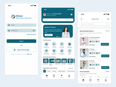 Hicare - Medical Mobile App app design doctor health medical mobileapp typography ui uiux ux