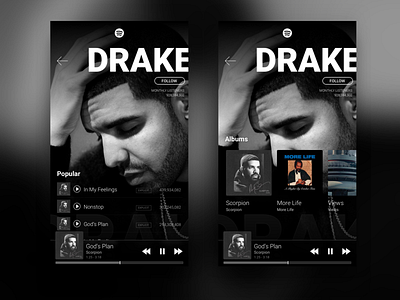 Spotify artist profile 009 app app concept appdesign artist challenge dayliui drake music music app player player ui spotify ui ui ux uichallange uiinspiration uitrends ux uxdesign