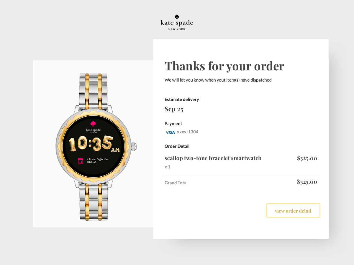 kate spade email receipt by Gerardo Cruz on Dribbble