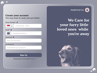 SignUp Page - Web Design dailyui design login pawstatic pet register signup ui ux website