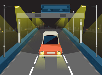 Car on highway | Hong Kong aftereffects animation car characterdesign city highway hongkong illstration lamp motiongraphics night shortfilm sign streetlamp styleframe vector