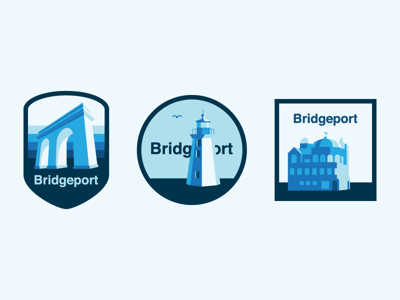 Bridgeport Patches badge blue connecticut gif icon illustration patch seaside simple student