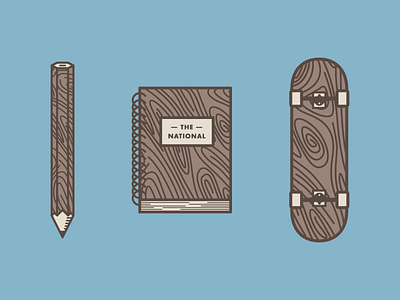 Gadgets blue gadgets illustration notebook pencil simple skateboard tools wood