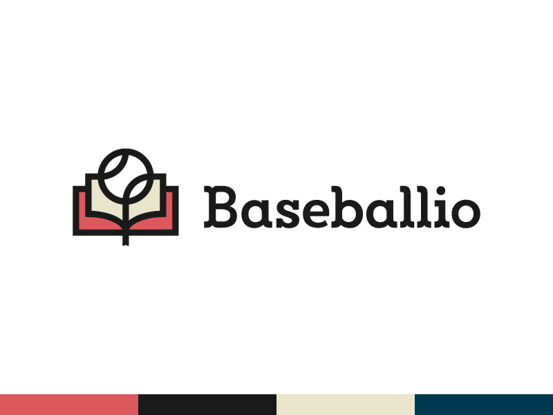 Baseballio identity logo baseball book line mark simple thesis app red branding slab serif