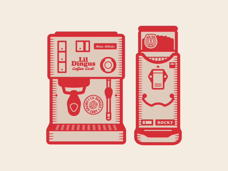 Miss Silvia & Rocky beans coffee design espresso grinder illustration machine pattern simple sticker vector