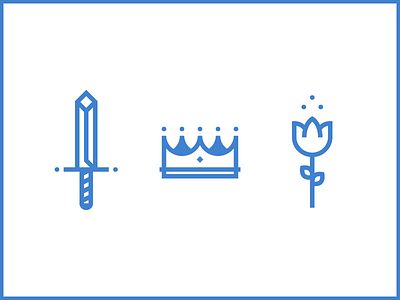 ♥♦♣♠ blue crown flower icon illustration line simple sword