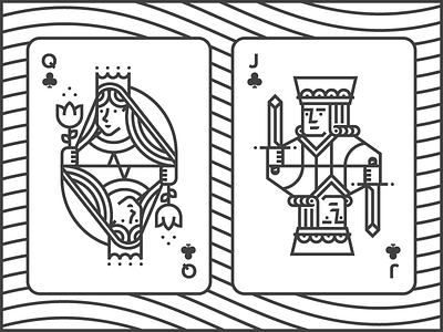 QJ cards flower illustration jack line queen simple sword