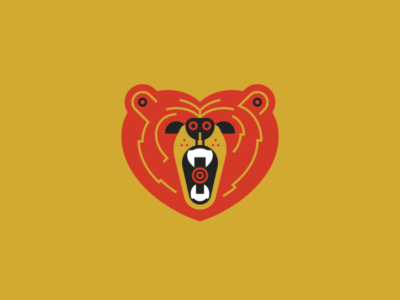 Grizzly Bear bear heart illustration line red simple solid yellow