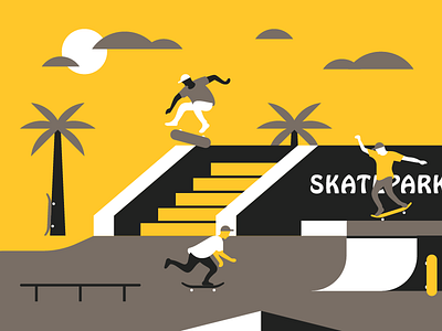 Skatepark gray illustration kickflip manual quarter pipe simple skateboarding skatepark yellow