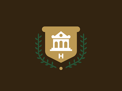 H badge h history icon logo mark museum shapes shield simple vines