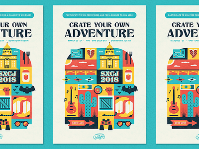 Crate Your Own Adventure austin cratejoy icons illustration poster scavenger hunt sxsw texas