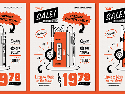 Discount Electronics afterhours cassette deals illustration music poster retro sale simple sony typography walkman