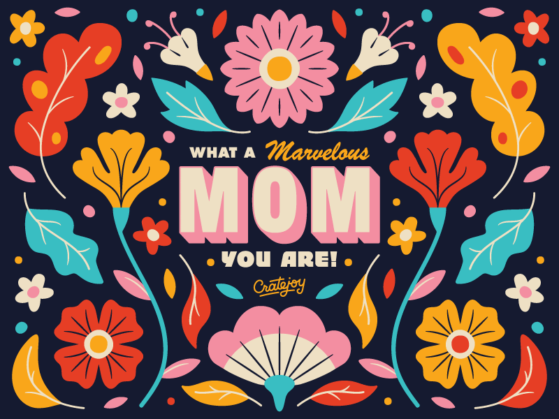 Marvelous Mom card design flowers illustration leaves nature print simple subscription box type typography vector