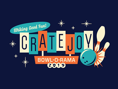 CJ Bowl-o-rama bowling illustration mid century simple tee shirt type typography vector