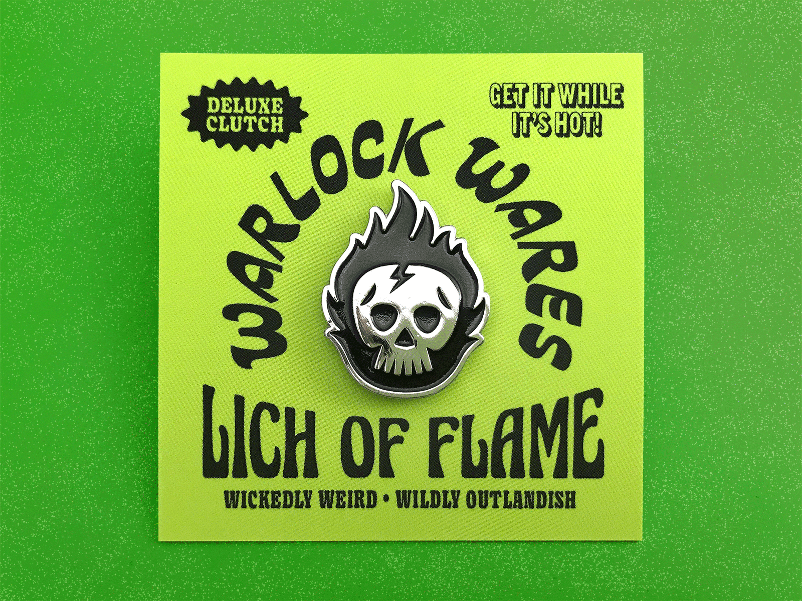 Lich of Flame flame lich merch pin skull spooky