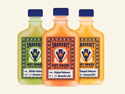 Snakebit Hot Sauce branding design good luck habanero hot sauce illustration packaging pepper snake spicy typography vector