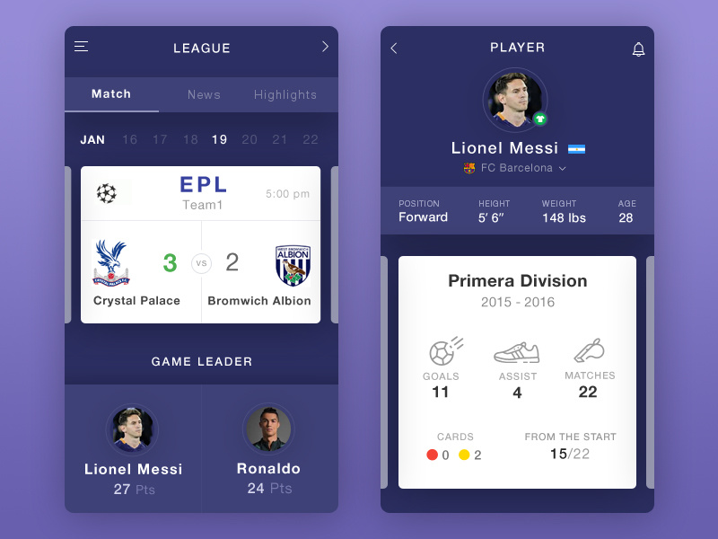 Soccer Player Profile by Balaji G on Dribbble