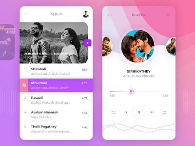 Music Player colorful interaction minimal mobile music player playlist radio share sound ux wave