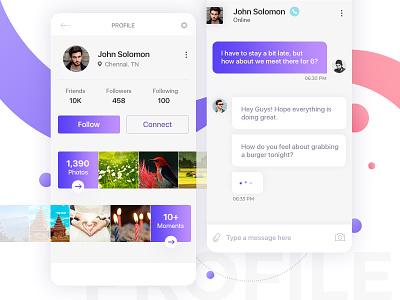 User Profile & Chat Screen app card chat event iphone material mobile profile timeline ui ux