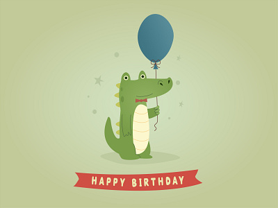 Birthday Card with Little Crocodile character