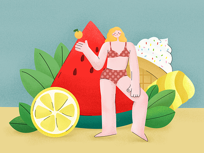 summer colour design draw fruit girl illustration sketch summer ui vector