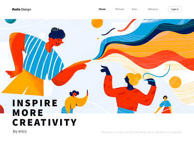 Inspire creative works branding colors creation creative flat graphic hands illustration inspire internet job line man splashpage touch vector woman work