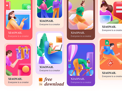 Everyone is a creator branding colors component library design graphic graphic design illustration illustrations mail man poster ui vector woman work xiaonail