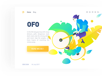 Let's go for a trip colors graphic illustration ofo sharing of bicycles ui vector web