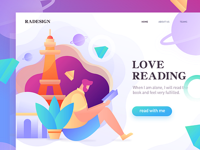 homepage of Reading home vector illustration, multicolor app colors design graphic illustrations splashpage ui web