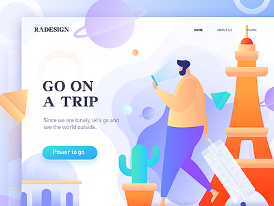 homepage of Go on a trip vector illustration, multicolor colors graphic illustration splashpage typography vector web