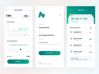 app UI of bank