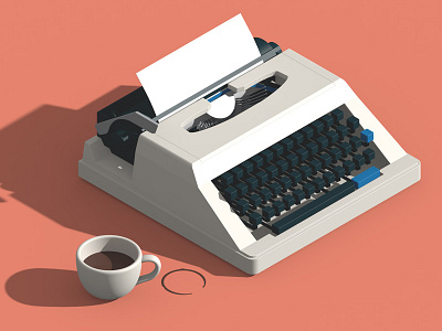 Explanatory 3D Icon for Journa.com 3d branding coffee icons isometric journalist retro typewriter writer