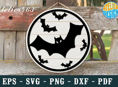 Halloween bat, round sign, laser, cutfile, hanger cricut cut file graphic design hanger silhoutte svg typography