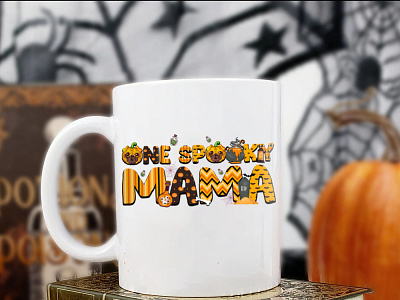 One Spooky MaMa Mug KyuLs Design ( Pattern Text) branding graphic design vector